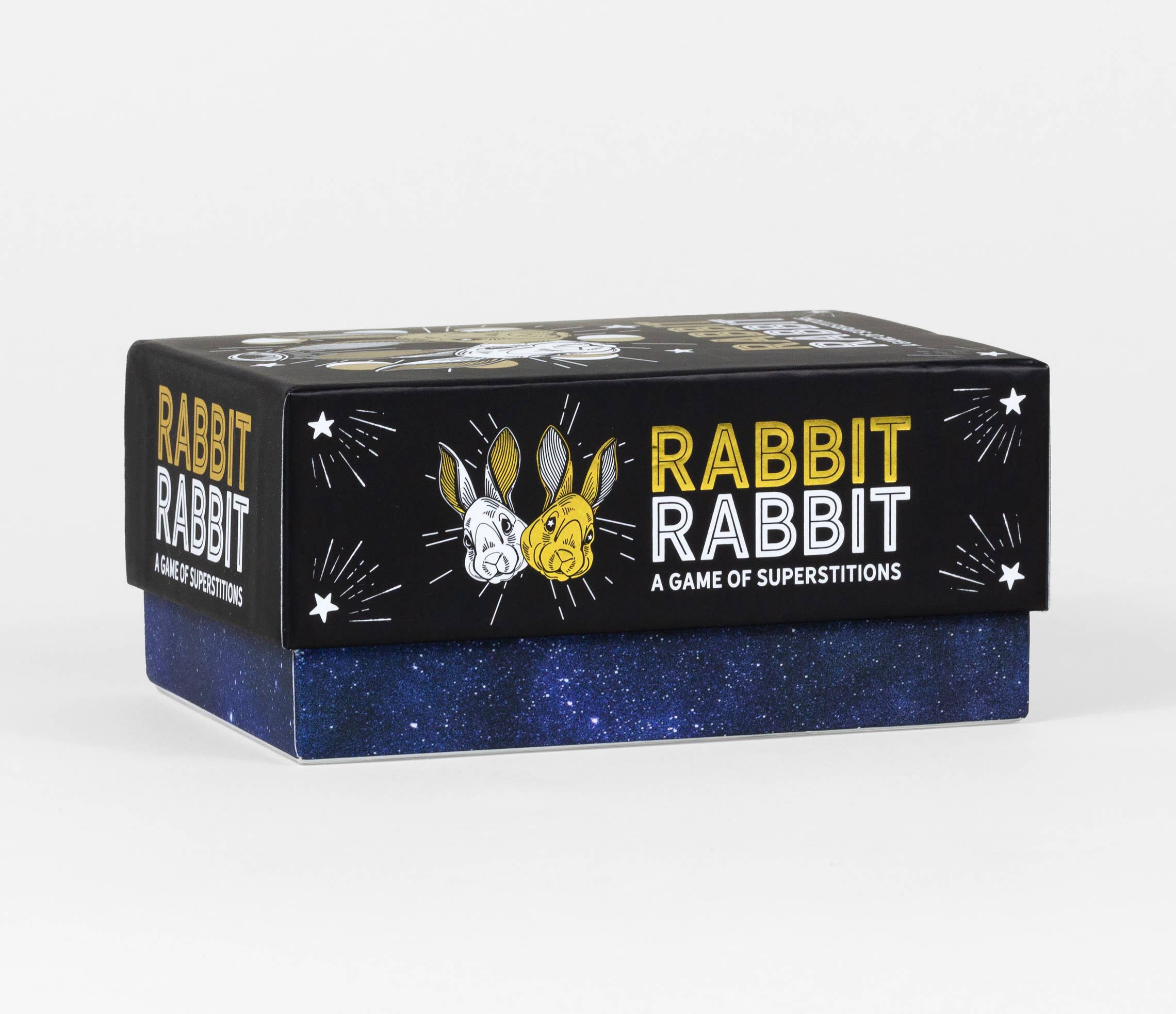 Rabbit Rabbit: A Game of Superstitions game box featuring rabbit head illustrations and folklore-style art.