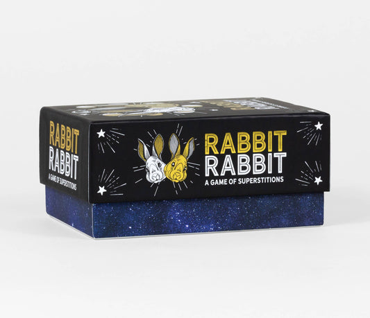 Rabbit Rabbit: A Game of Superstitions game box featuring rabbit head illustrations and folklore-style art.