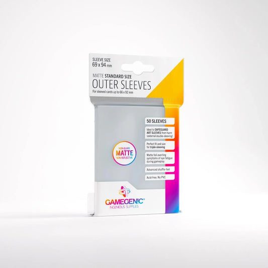 Gamegenic 69 x 94 mm Matte Standard Outer Sleeves, pack of 50, in a white package.