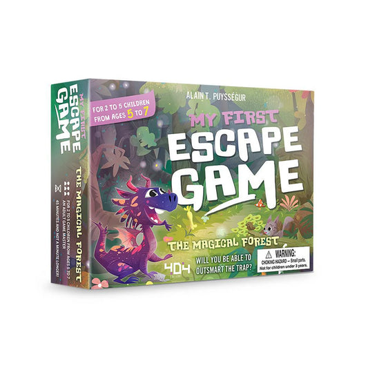 My First Escape Game board game for ages 5-7, featuring a purple dragon and magical forest theme.