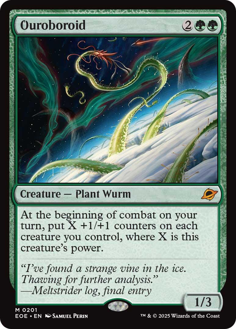 Ouroboroid [EOE - 201] Magic card featuring card text and Creature stats, shown with icy ground and night background.