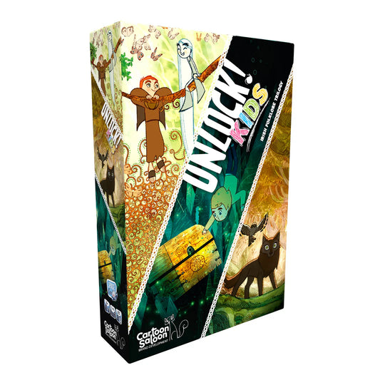 UNLOCK Kids Irish Folklore game box featuring children, animals, and a magical adventure theme.