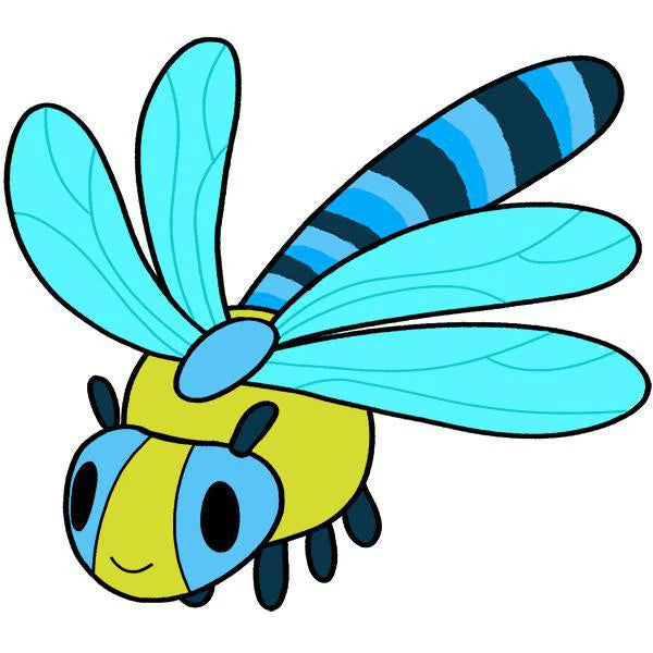 Squishable Dragonfly plush with green body, blue-striped wings, black legs, and a smiling face.