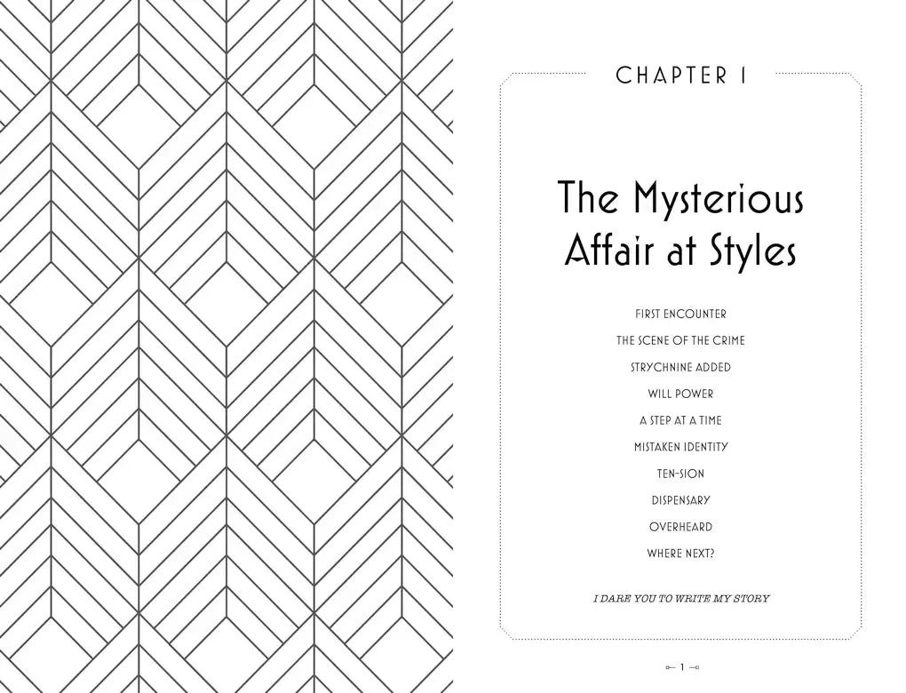 The Official Poirot Puzzle Book page with geometric lines, inspired by Agatha Christie’s mystery series.