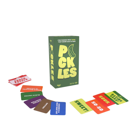 Pickles by Ridley’s Games card game with cards labeled Sweet, So-So, and Sour.