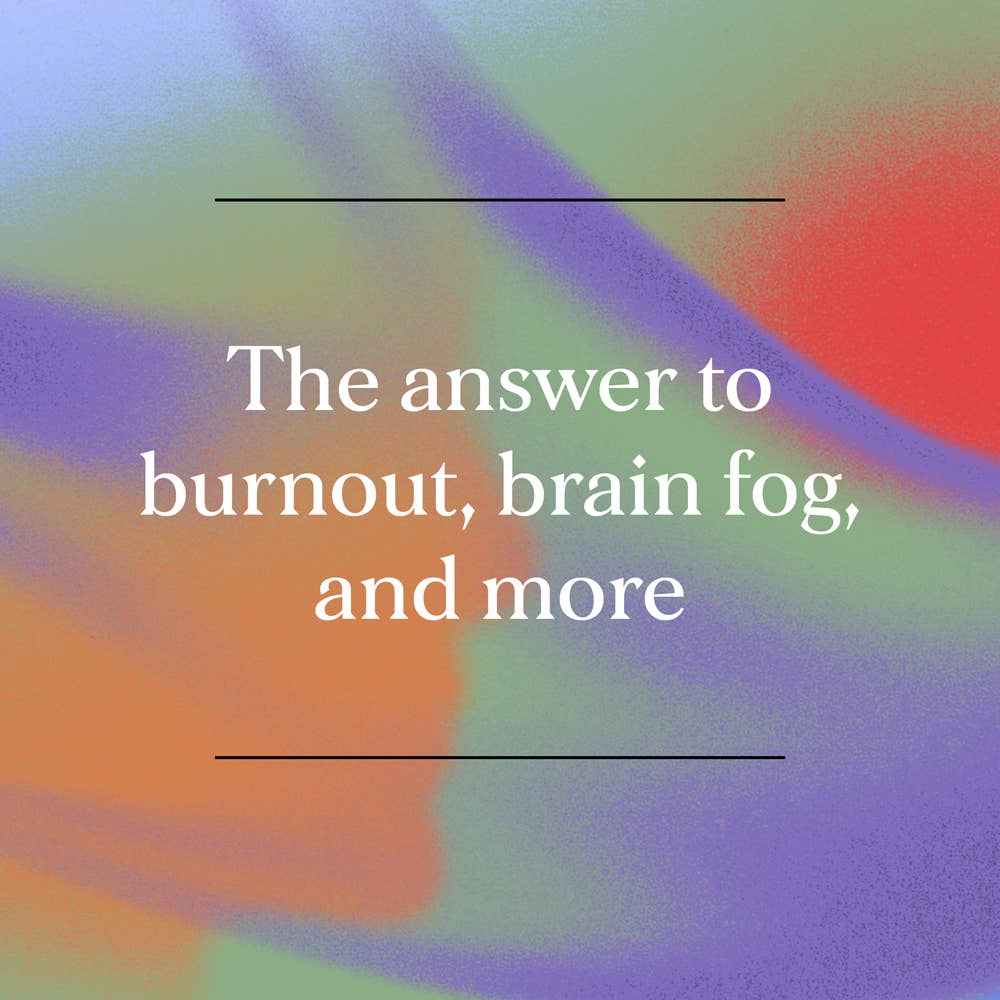 Inner Workout—your self-care for burnout, brain fog, and more. Pastel purple, green, and orange background.