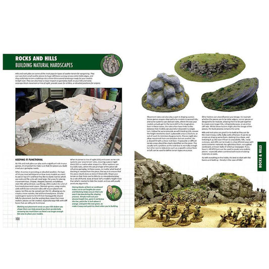 Terrain Essentials by Mel Bose, a guidebook with instructions and photos for building tabletop wargaming terrain.