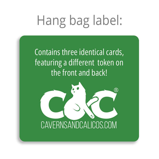Hero Token Set with green label and white cat logo, includes three identical cards and MtG sleeves.