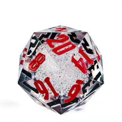 55mm Titan D20 Sharp Edge die with red and black bubbles.