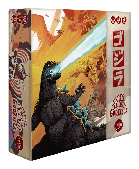 King of Tokyo: GODZILLA box featuring kaiju monsters in a clash scene on the front cover.