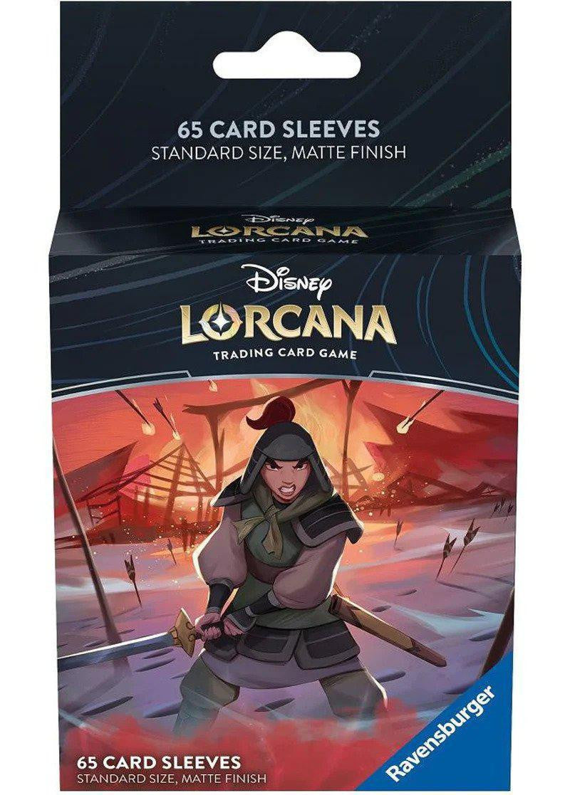 Disney Lorcana card sleeves, standard matte, 65 count, box variant with Mulan and sword.