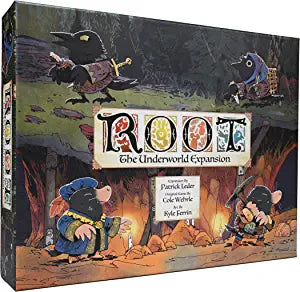 Root: The Underworld Expansion box cover showing illustrated crows and moles in an underground setting.