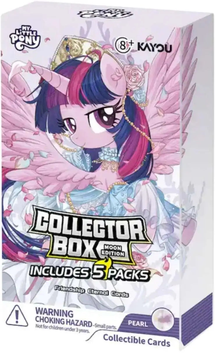 My Little Pony TCG Friendship Eternal Moon Edition Collector Box Vol. 3, ages 8+, with 5 card packs.