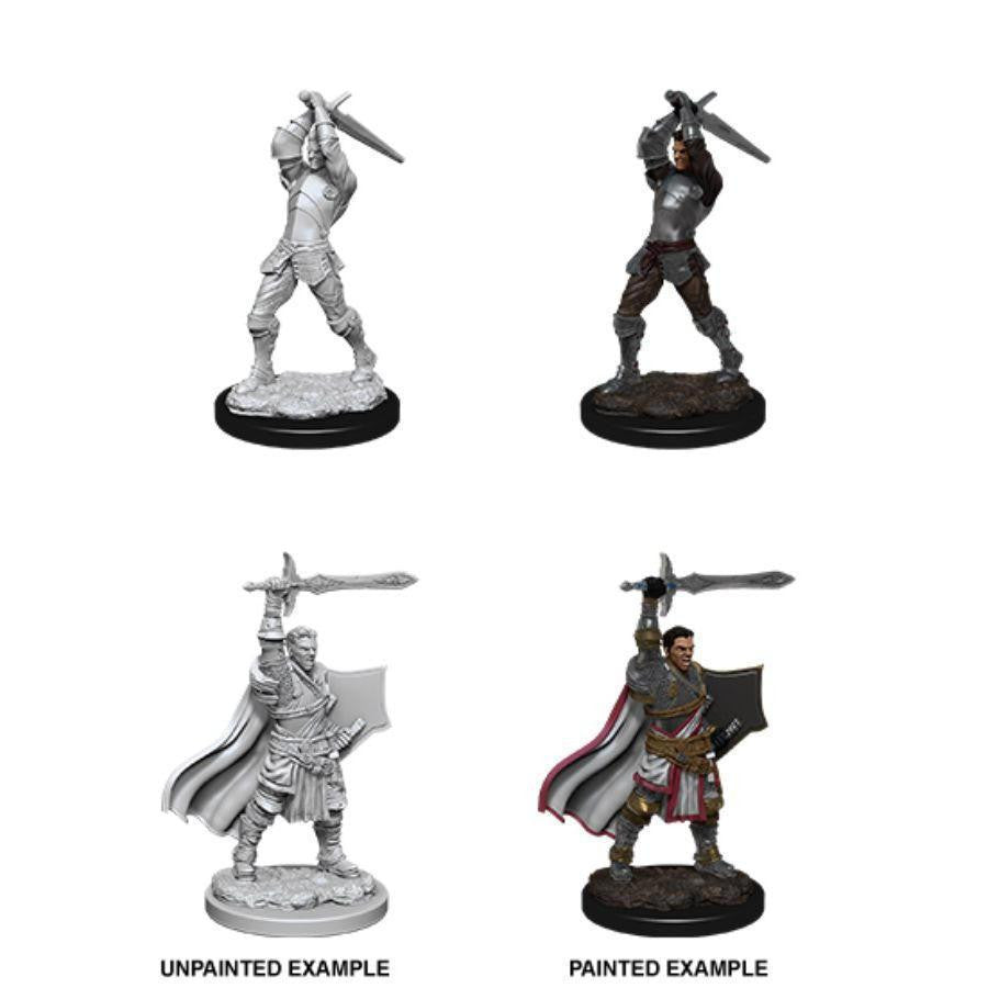 D&D Nolzur’s Unpainted Miniatures W12 Male Human Paladin, two sets, each with two figures holding swords raised.