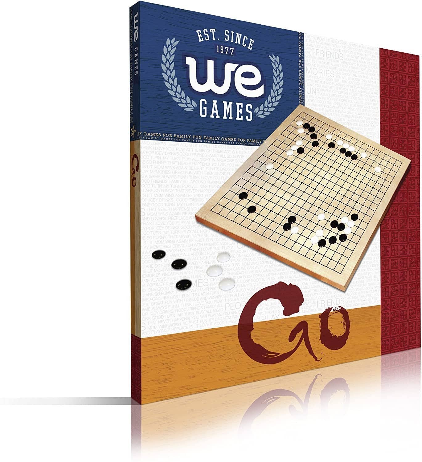 Wooden GO Game box, 12-inch wood veneer board, and plastic stones.