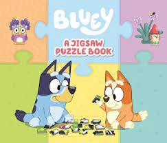 Bluey A Jigsaw Puzzle Book for kids shown being assembled by Bluey and Bingo.