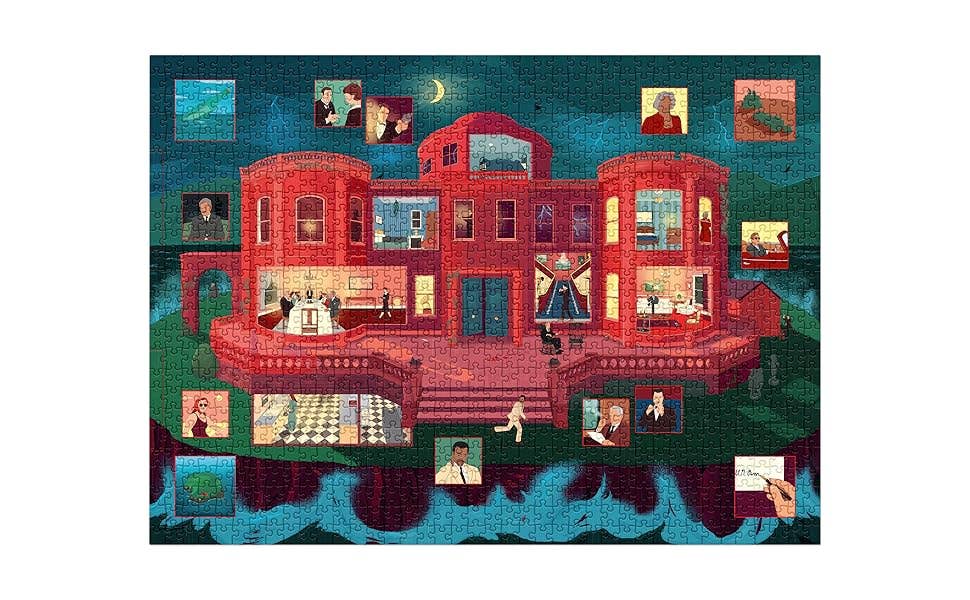 World of Agatha Christie: And Then There Were None Puzzle with red mansion, portraits, and crescent moon.