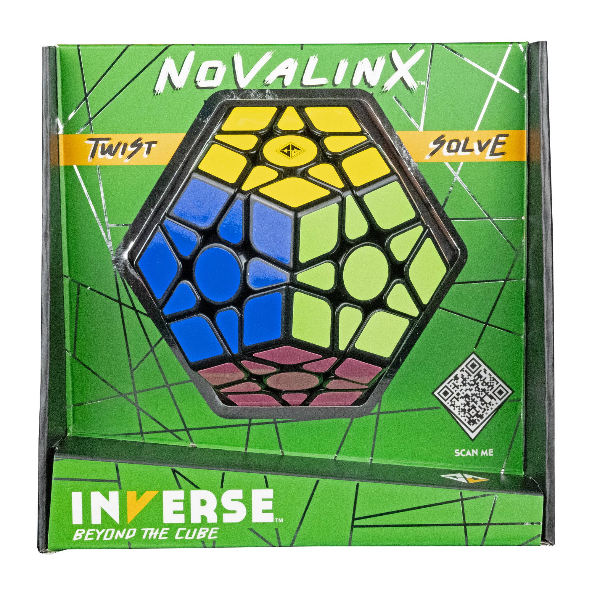 INVERSE Novalinx Puzzle hexagonal fidget in green box with QR code on front.