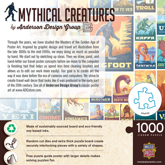 The Vintage Posters - Mythical Creatures 1000 Piece Jigsaw Puzzle with retro artwork and eco-friendly pieces.