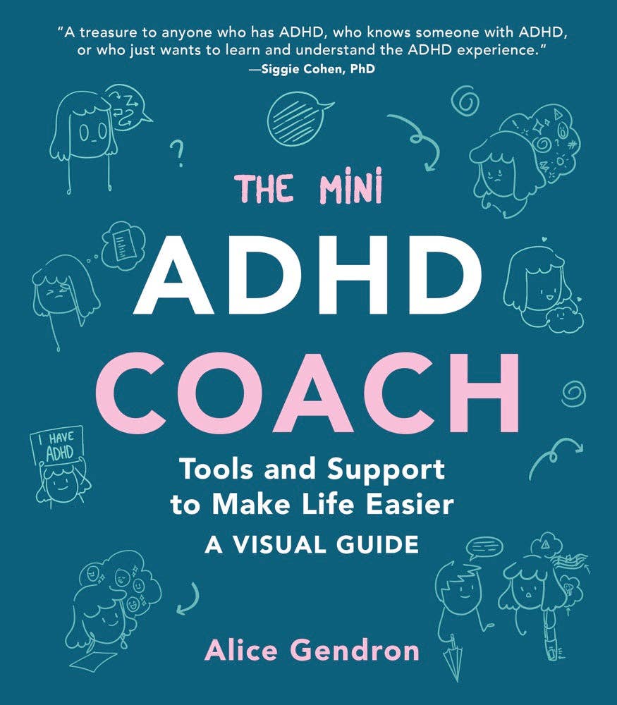 Mini ADHD Coach book cover featuring doodles, tips, and tools for people newly diagnosed with ADHD.