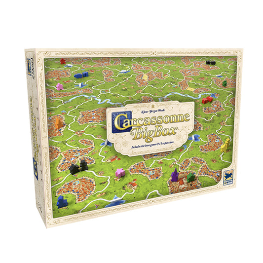 Carcassonne Big Box 2025 Edition with game components and expansions.