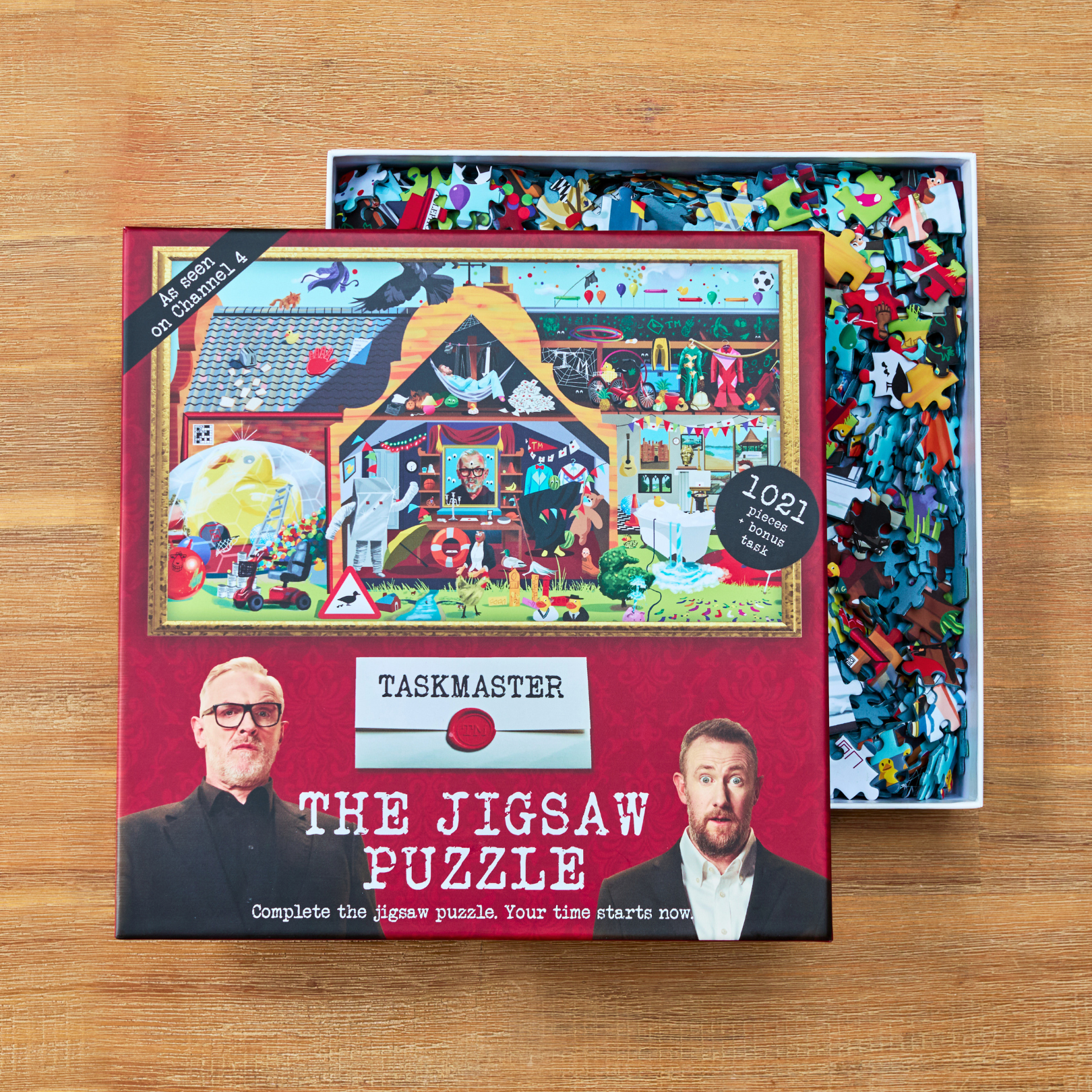 Taskmaster Jigsaw Puzzle, 1021 pieces, Secret Task variant featuring colorful scene with two men.