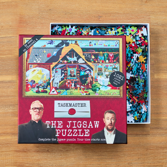 Taskmaster Jigsaw Puzzle, 1021 pieces, Secret Task variant featuring colorful scene with two men.
