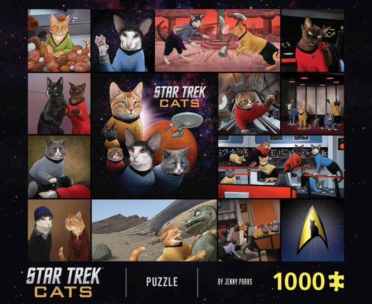 Star Trek Cats 1000-Piece Puzzle by Jenny Parks, featuring cats as classic Star Trek characters.