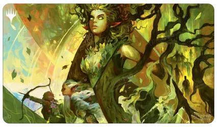 Titanias Command (BRO) MTG playmat featuring a mystical elf with glowing eyes and swirling leaves.