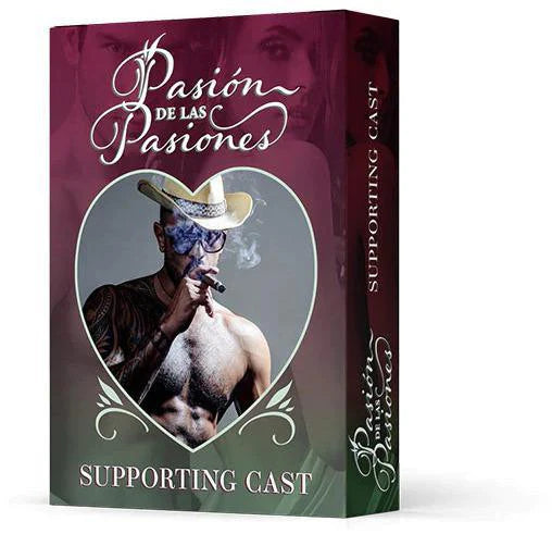 Pasión de las Pasiones: Supporting Cast Deck NPC card set, box shows a shirtless man in a cowboy hat.