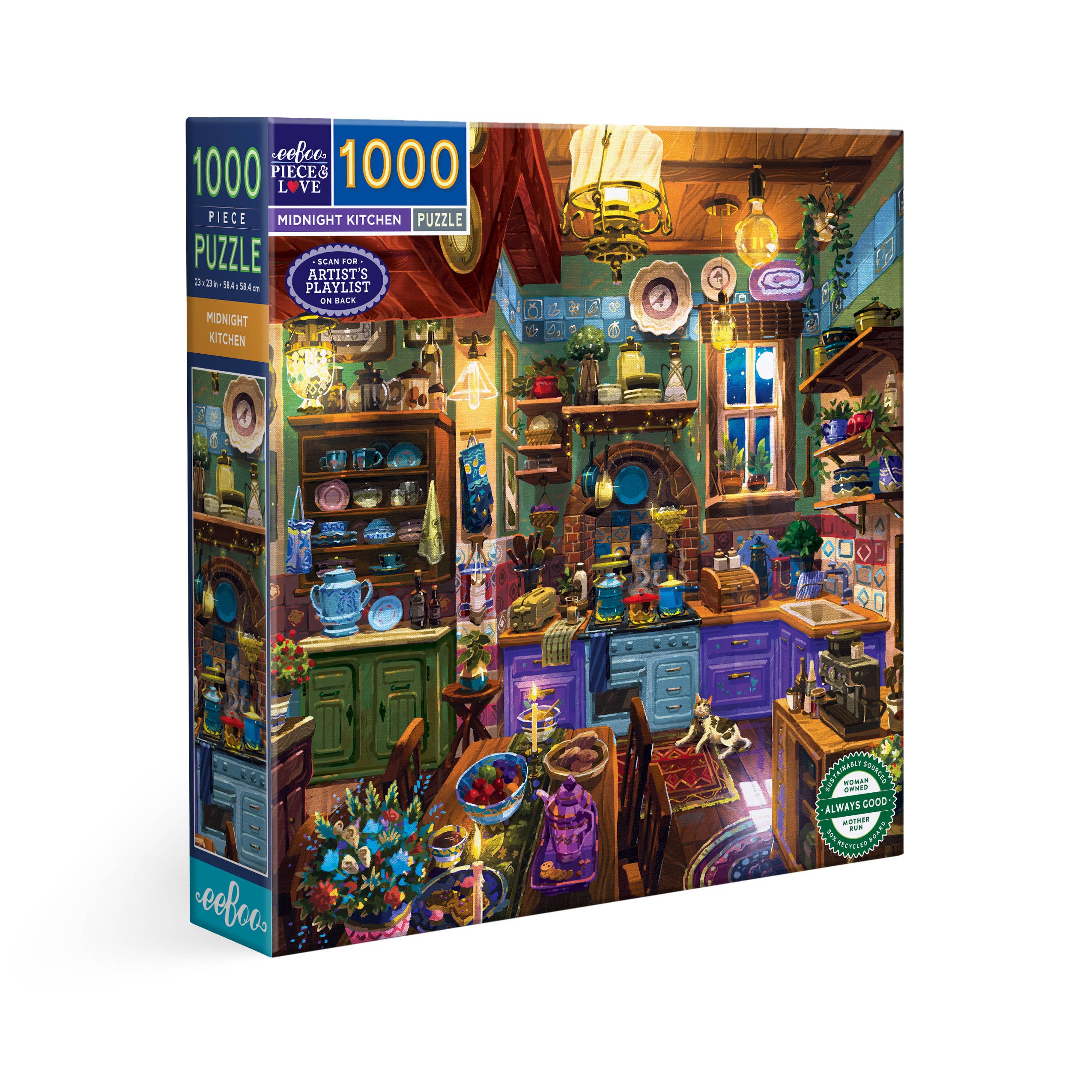 The Midnight Kitchen 1000 Piece Puzzle by eeBoo featuring art by Alfred Fernandes.