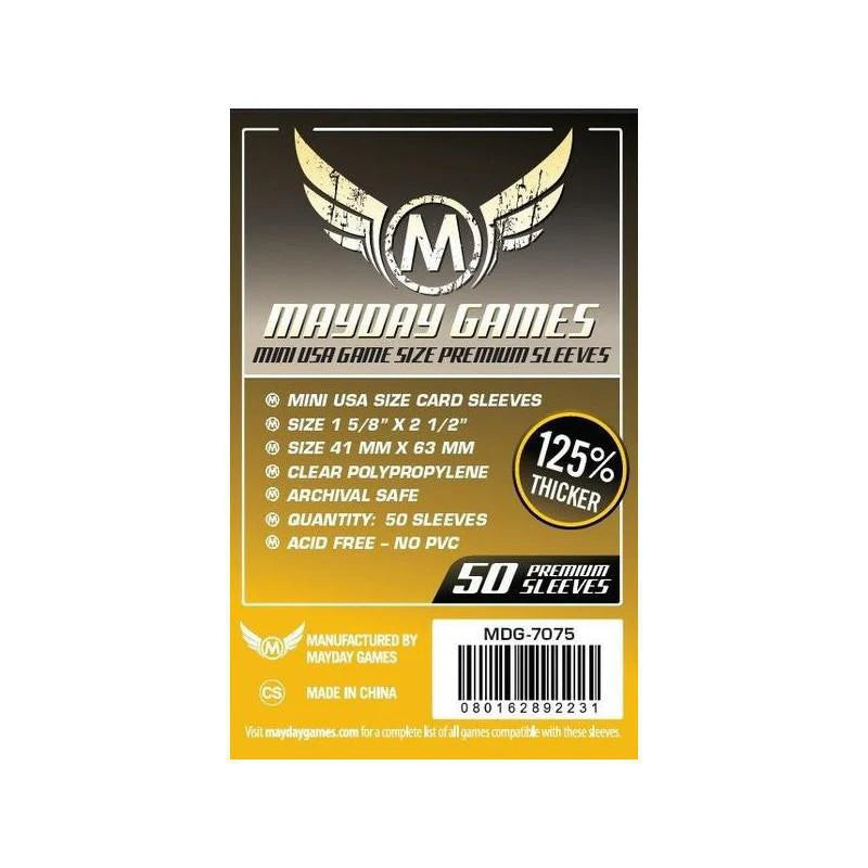 Mayday Games 41x63mm black/gold card sleeves, acid free, 125% thicker, for mini USA cards, 50 pack.
