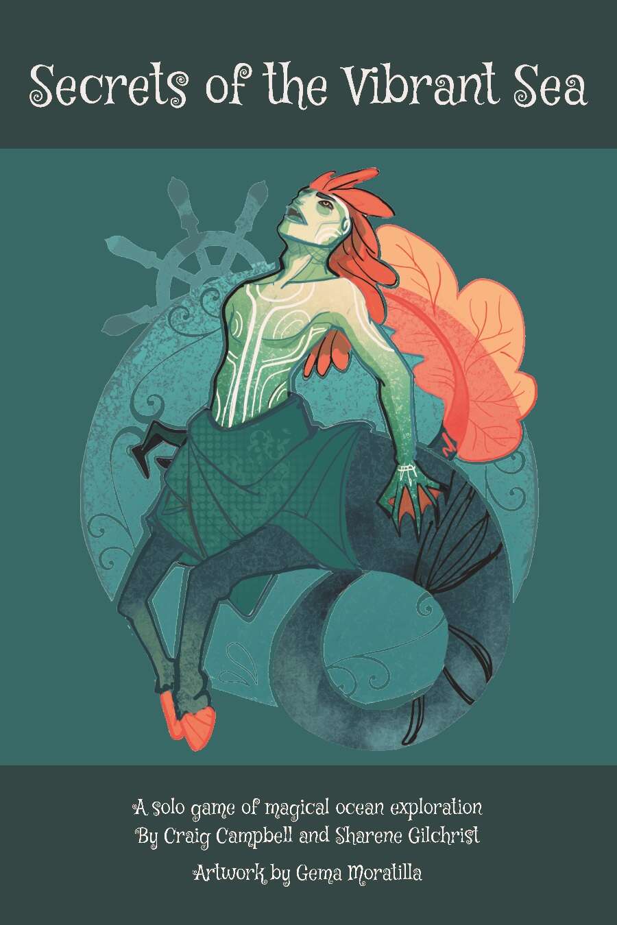 Red-haired mermaid with a flower, artwork for the fantasy RPG Secrets of the Vibrant Sea.