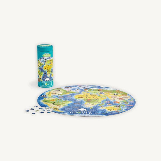 Endangered World 1000 Piece Puzzle with animals and landmarks, puzzle box, and loose pieces shown.