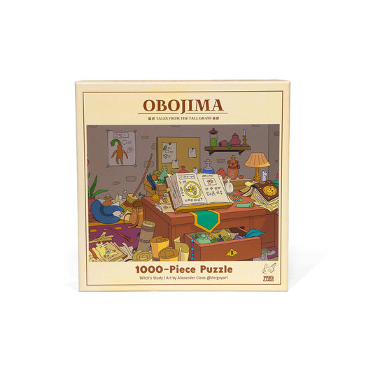 Obojima Witchs Study 1000-piece puzzle showing a wizard’s study with potion brewing and mystical artifacts.