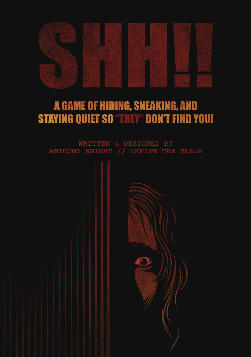 SHH horror RPG game using the Tension 20 system, cover shows a shadowed face behind striped bars.