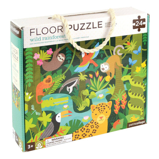 Wild Rainforest 24-Piece Floor Puzzle with monkeys, jaguars, toucans, and snakes for ages 3 and up.