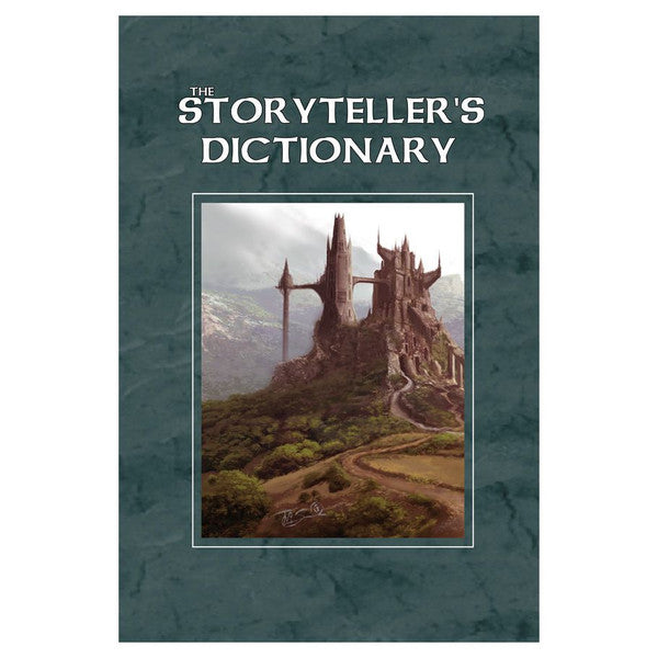 The Storytellers Dictionary book cover with a castle illustration on a hill.