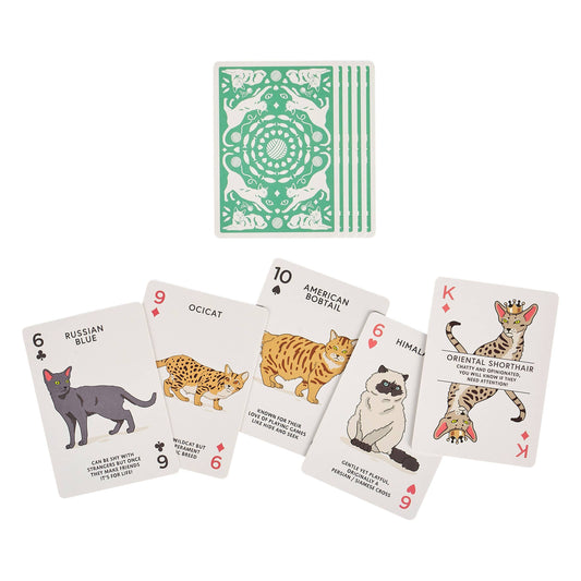 Cat Lovers Playing Cards featuring five cat breeds, deck included.
