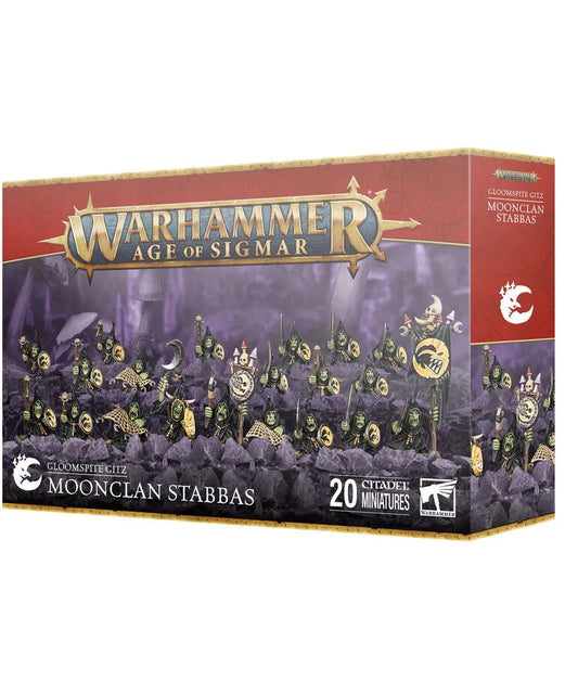 Gloomspite Gitz: Moonclan Stabbas box with 20 miniatures for Warhammer.