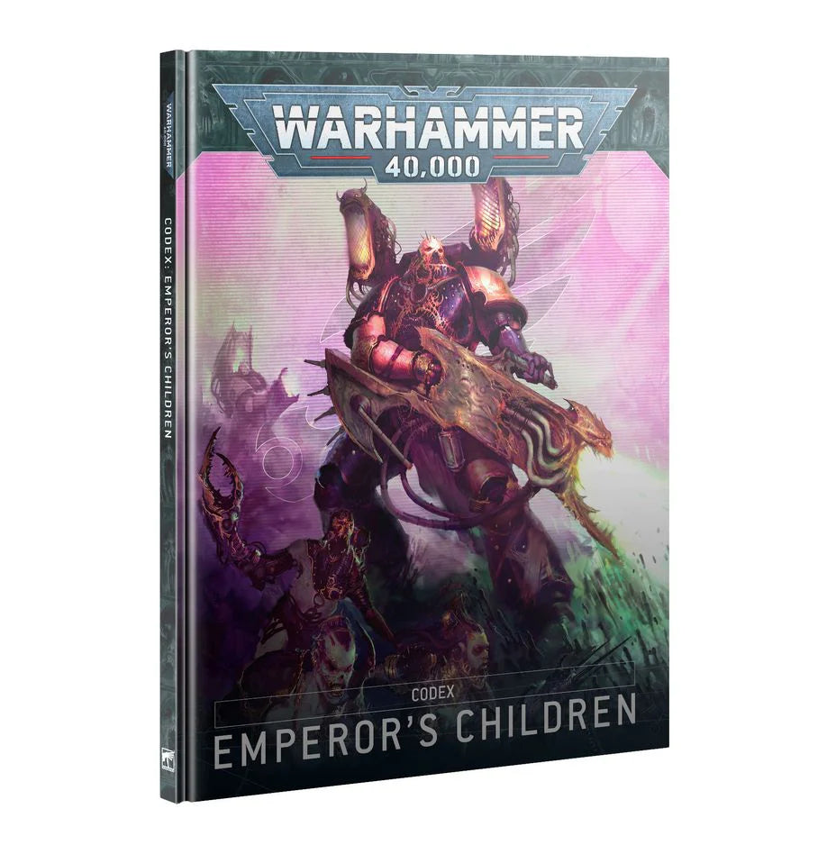 Warhammer 40,000 Emperors Children Codex book with an armored warrior on the cover.
