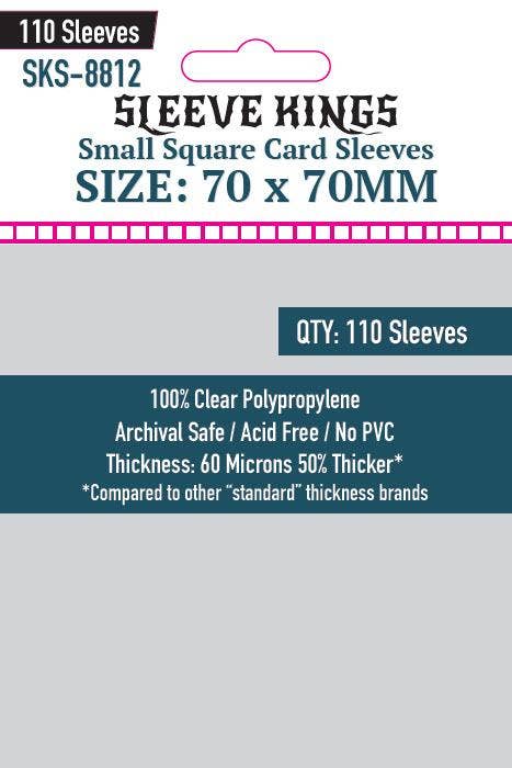Sleeve Kings Small Square Card Sleeves 70x70mm SKS-8812, pack of 110 clear polypropylene sleeves.