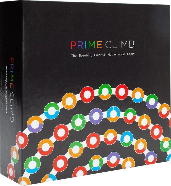 Prime Climb board game box with colorful number circles and the tagline The Beautiful, Colorful, Mathematical Game.