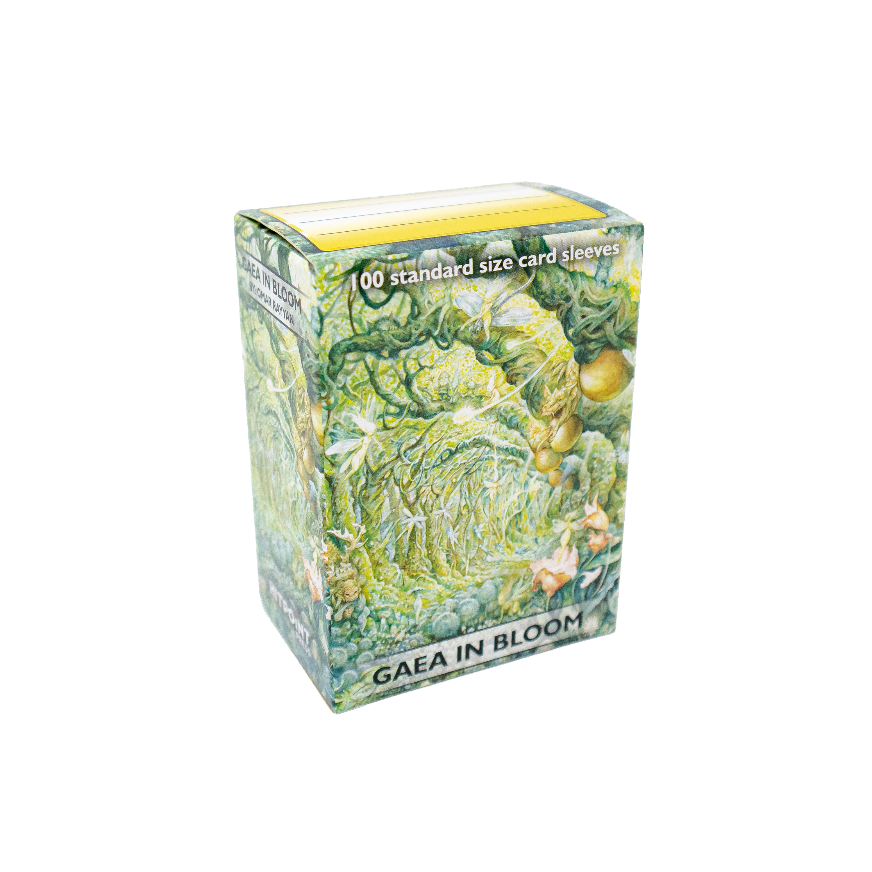 Dragon Shield Matte Sleeves Gaea In Bloom (Omar Rayyan), box of 100 standard sleeves with leafy design.