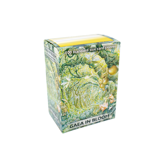 Dragon Shield Matte Sleeves Gaea In Bloom (Omar Rayyan), box of 100 standard sleeves with leafy design.