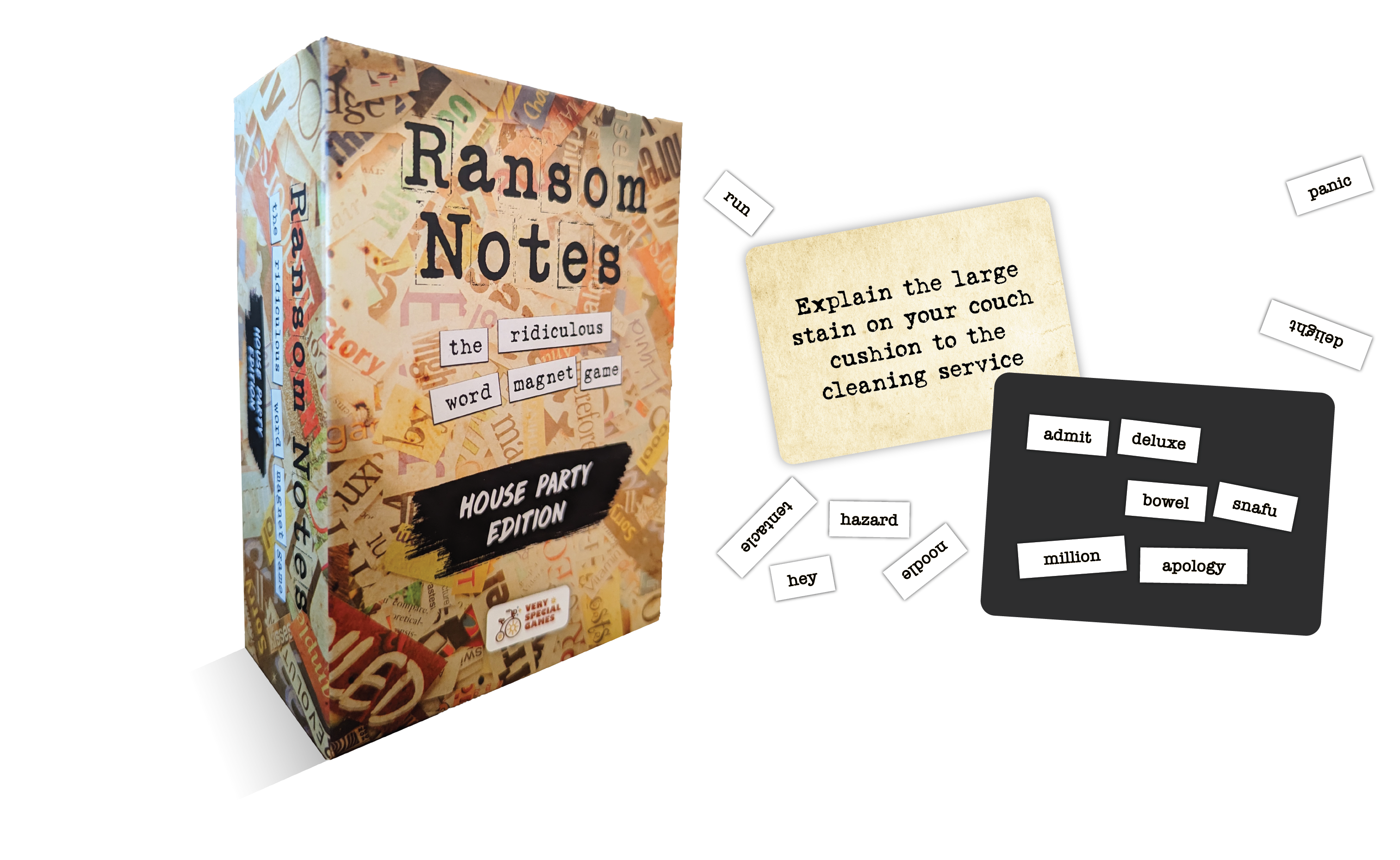 Ransom Notes: House Party Edition (US Only) word magnet game with magnets and a game card.