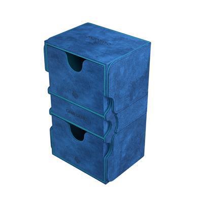 Stronghold 200+ XL TCG Deck Box in blue suede with three drawers, holds Commander or double-sleeved cards.