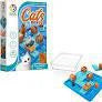 Cats and Boxes puzzle game with cat pieces on a small blue board and a white cat image on the box.