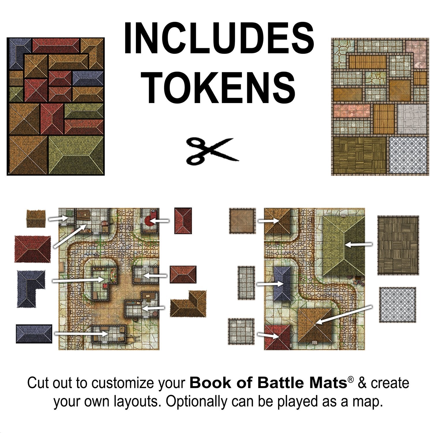 Guide for cutting and customizing the Giant Book of Battle Mats: Streets, Sewers & Cemeteries RPG map layouts.