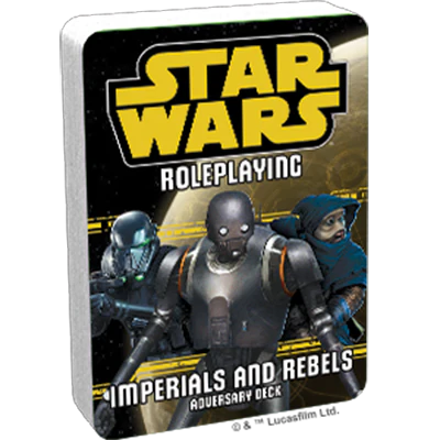 Star Wars Roleplaying Imperials and Rebels 3 Adversary Deck box featuring three characters and a planet.
